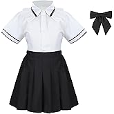 Girls' School Uniform Skirt Set,Girls Bow Tie Shirt Top with Pleated Mini Skirt Suit Costume Cute Student Outfit Set