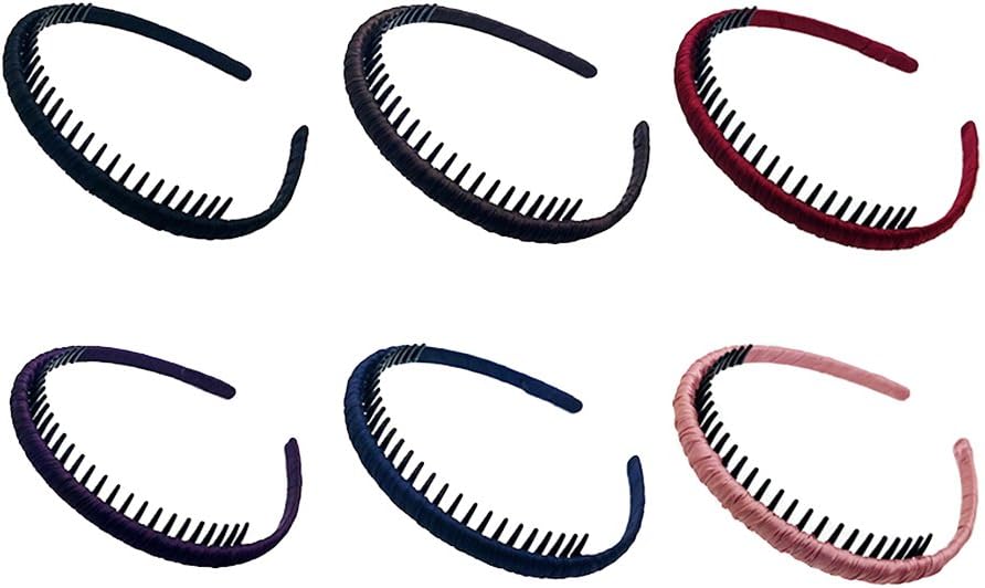 Frcolor 6pcs Girls/Women Mixed Color Satin Covered Headbands Teeth Comb Hair Hoop Headwear Accessory, Assorted Color - Image 3