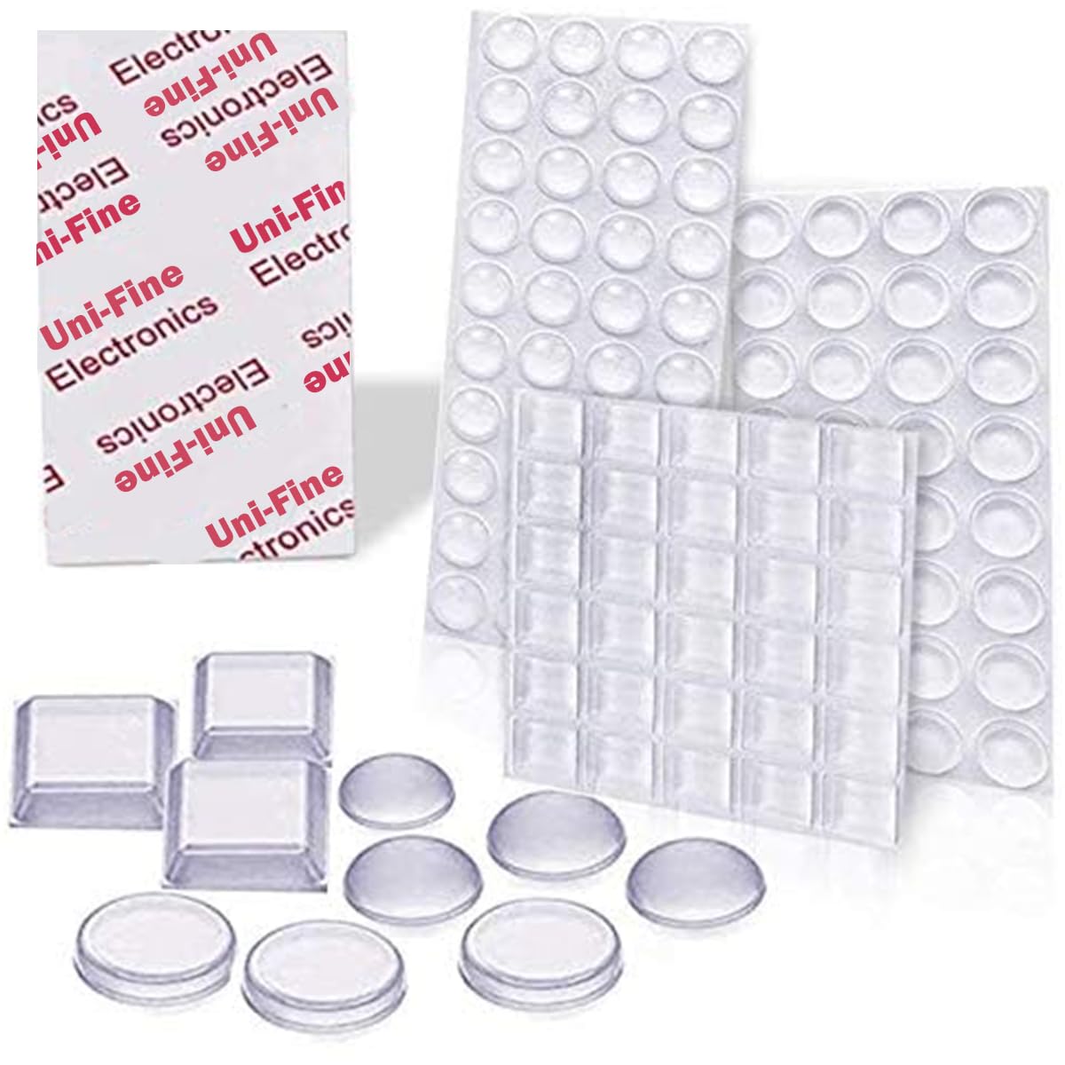Uni-fine 3 Sizes Clear Rubber Feet, Bumper Pads Adhesive Rubber Feet, Cabinet Door Bumpers - Round, Hemispherical, Square Noise-Dampening Bumpers for Door Drawers Notebook Glass Non Slip (122Pcs)