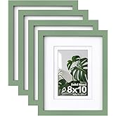 Egofine 8x10 Picture Frames 4PCS, Made of Solid Wood Display 4x6 and 5x7 with Mat Covered by Plexiglass, for Table Top Display and Wall Mounting Photo frame, Green