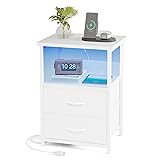Fixwal Night Stand with Charging Station, LED