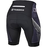 TOMSHOO Cycling Bike Shorts, 4D Padded Bicycle Riding Biker Pants with Multi-Pockets, Reflective Coating, Anti-Slip Leg