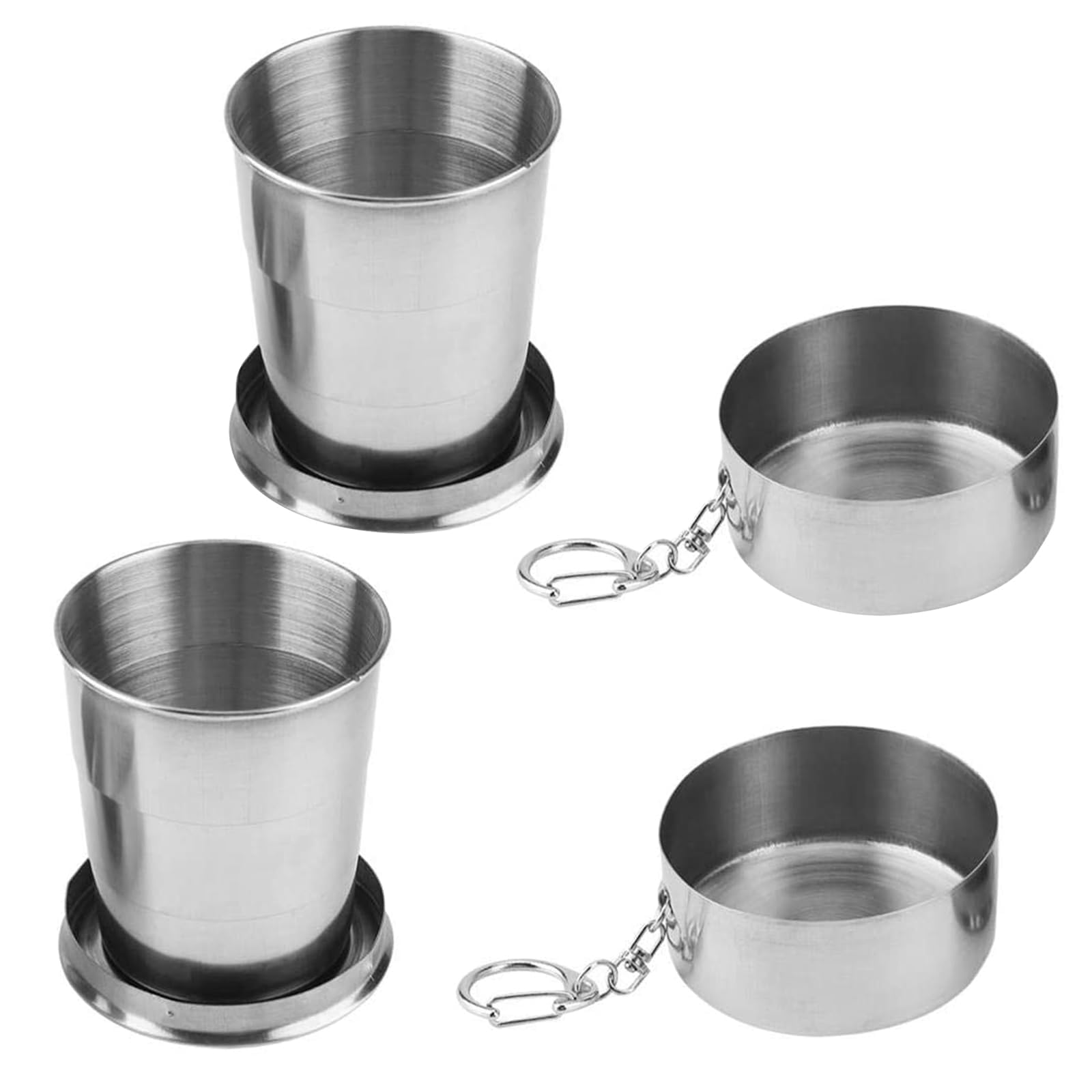 ZSMJAER 2 Pcs Retractable Folding Mug, Stainless Steel Folding Mug, Portable Coffee Mug, 250ML Reusable Collapsible Tumbler, Collapsible Mug with Key Ring for Travel, Hiking, Camping, Picks