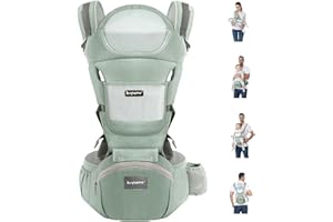 KIYUMI Baby Carrier with Hip Seat, 6- in-1 Baby Carrier Newborn to Toddler, Ergonomic M Position with Head Support and Breathable Mesh,Adjustable Removable Baby Sling Carrier (7-45 lbs) BXLU
