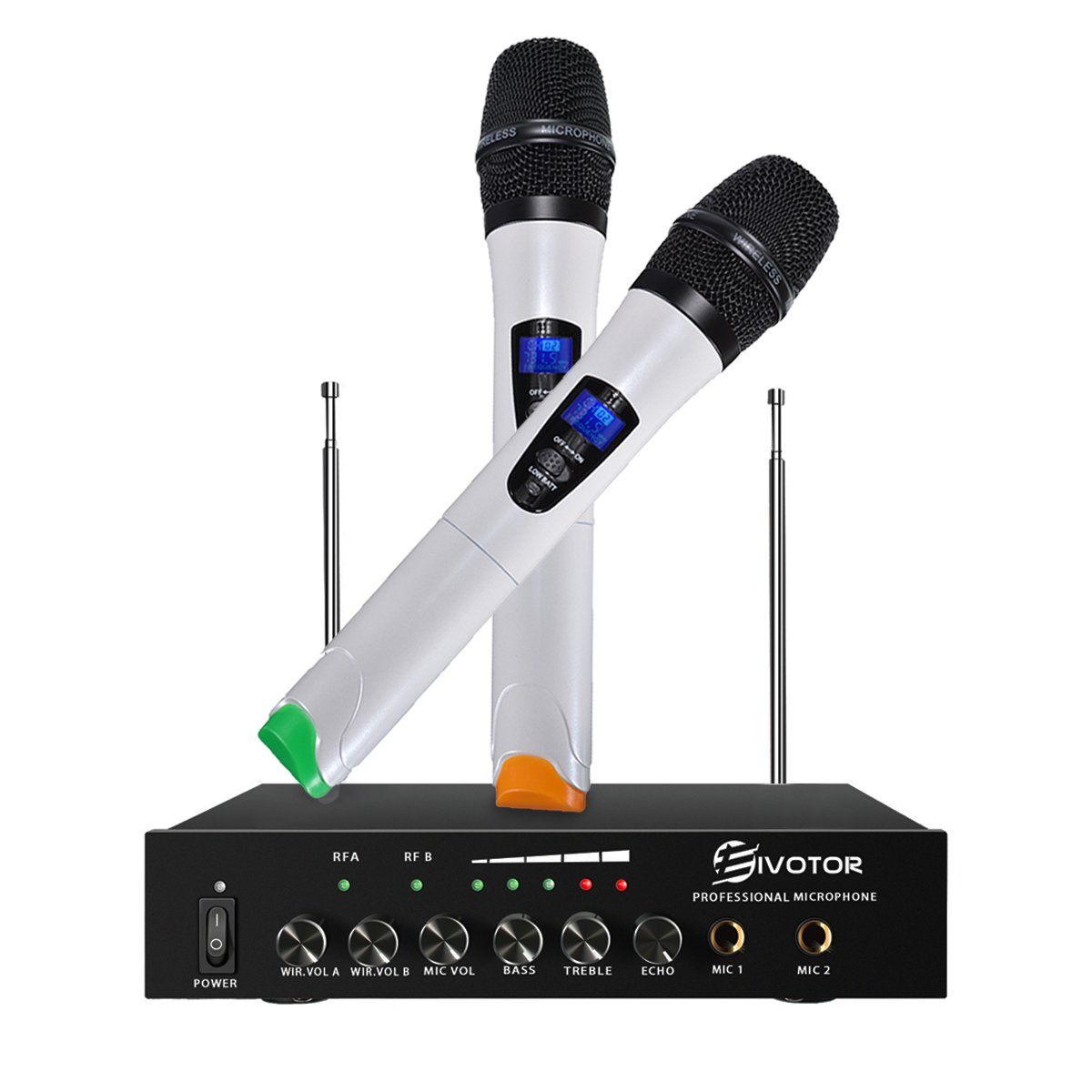 EIVOTOR 2Channel Professional Portable VHF Wireless Microphone System