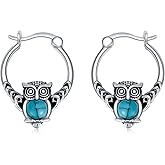 LELOUCHY Owl/Hummingbird/Butterfly/Dragonfly Animal Turquoise Hoop Earrings 925 Sterling Silver Vintage Turquoise Hoop Earrings for Anniversary Birthday Women Gifts