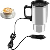 12V Car Heating Cup Travel Coffee Maker Cup Insulated Water Heater Mug | 450ml Car Kettle for Heating Water, Coffee, Milk, Tea (Silver, Stainless Steel Inner)