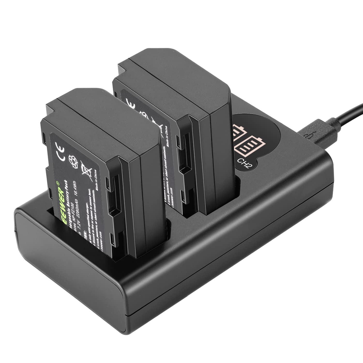 Neewer NP-FZ100 Replacement Battery Charger Kit, Compatible with Sony a7IV, a1, a9II, a9, a7SIII, a7RIV, a7RIII, a7III, 2 Packs Li-ION 2280mAh Batteries, Dual USB Charger with LCD Display