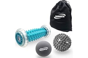 SUNANTH Foot Massager Roller,Massage Lacrosse Ball,Spiky Ball Therapy Set for Relieve Plantar Fasciitis,Heel & Foot Arch Pain and Deep Tissue Massage