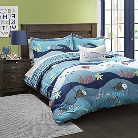 4 Piece Deep Ocean Underwater Themed Comforter Set Full