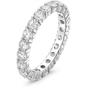intuit geometrics Lab Grown Diamond Full Wedding Band Ring 3mm Stone 2.2cttw D Color VVS Clarity 10K Solid Gold Eternity Ring