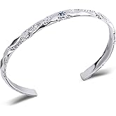 Desnuage Sterling Silver Bracelet for Women - Elegant Textured Bangle with Aquamarine Zircon, Hypoallergenic Cuff Bracelet