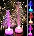LED Fiber Optic Christmas White Tabletop Tree Set of 2 Color Changing Holiday Decoration