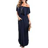 Sarin Mathews Womens Off The Shoulder Ruffle Party Dress Casual Side Split Beach Long Maxi Dresses with Pockets