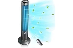 Airvention 115° Oscillating Modern Tower Fan for Bedroom, 43'' Standing Fan with Remote, 7.5H Timer, 28dB Ultra Quiet Cooling Floor Fan for Home, Office or Bedroom, 3 Speeds, 3 Modes, X01A, Black
