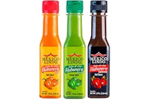 Mexico Lindo Hot Sauce Variety Pack | Includes 1 Bottles Each of Red Habanero + Green Habanero + Xxxtra Hot | 5 Fl Oz Bottles (Pack of 3)