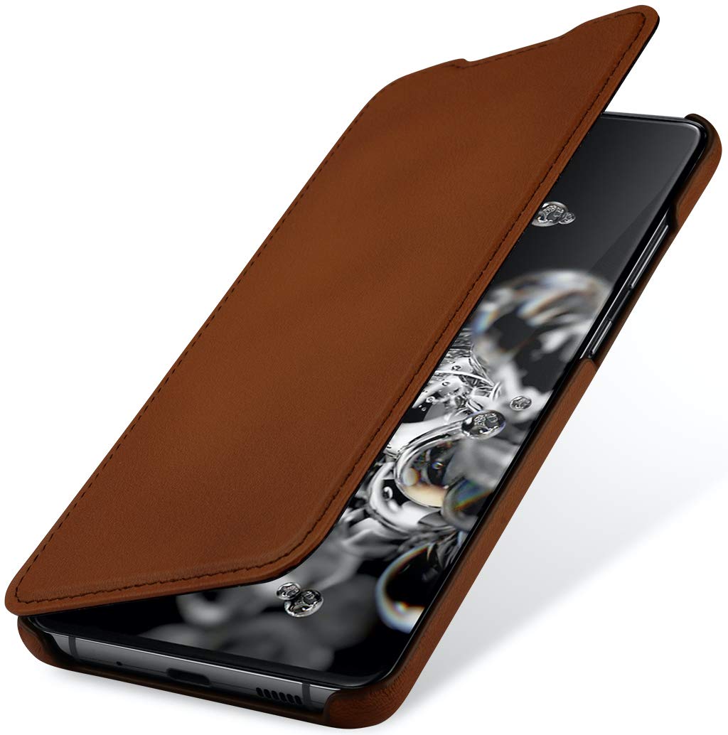 StilGut Book Type Flip Case for Galaxy S20 Ultra, Genuine Leather Galaxy S20 Ultra Case, Antique Brown