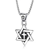 Rehoboth Star of David Six Pointed Megan Cross Pendant Necklaces for Men or Women Stainless Steel Chain 24 Inch