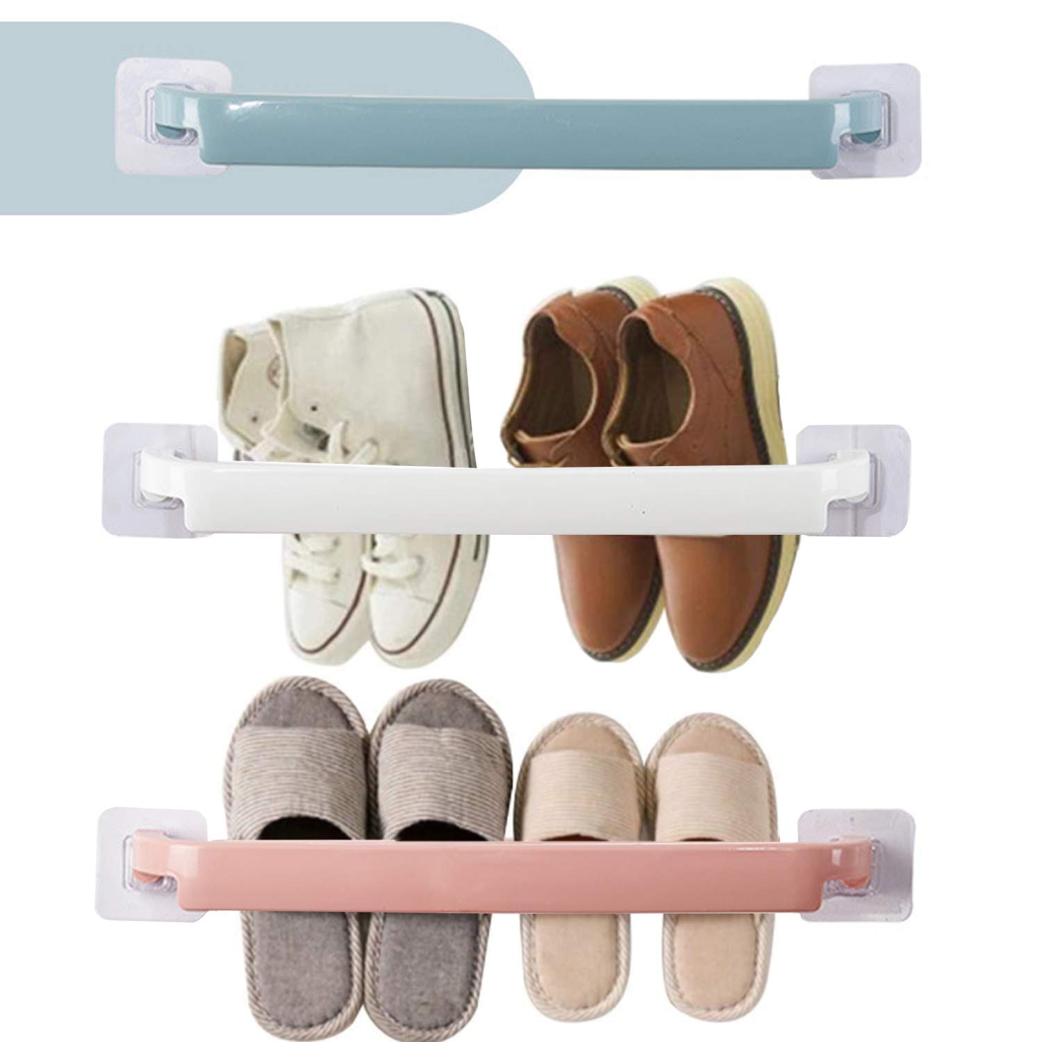 Amo Wall Mounted Shoes Rack 3pcs with Sticky Hanging Strips, Plastic