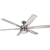 Honeywell Ceiling Fans Kaliza Modern 56 Inch Ceiling Fan with Light, Remote Control Fan, LED Indoor Fan with 6 Blades, Black Pine and Pewter Blade Finish Options, Matte Nickel (51626-01)