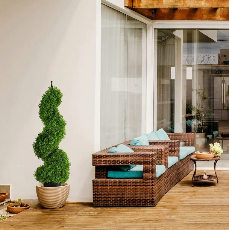 momoplant Artificial Topiary Outdoor Boxwood Spiral Topiary Tree 3ft (2