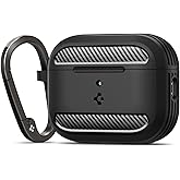 Spigen for AirPods Pro 3 Case, Rugged Armor Compatible with AirPods Pro 3rd Generation Case (2025), Shockproof Protective Cover with Carabiner - Matte Black