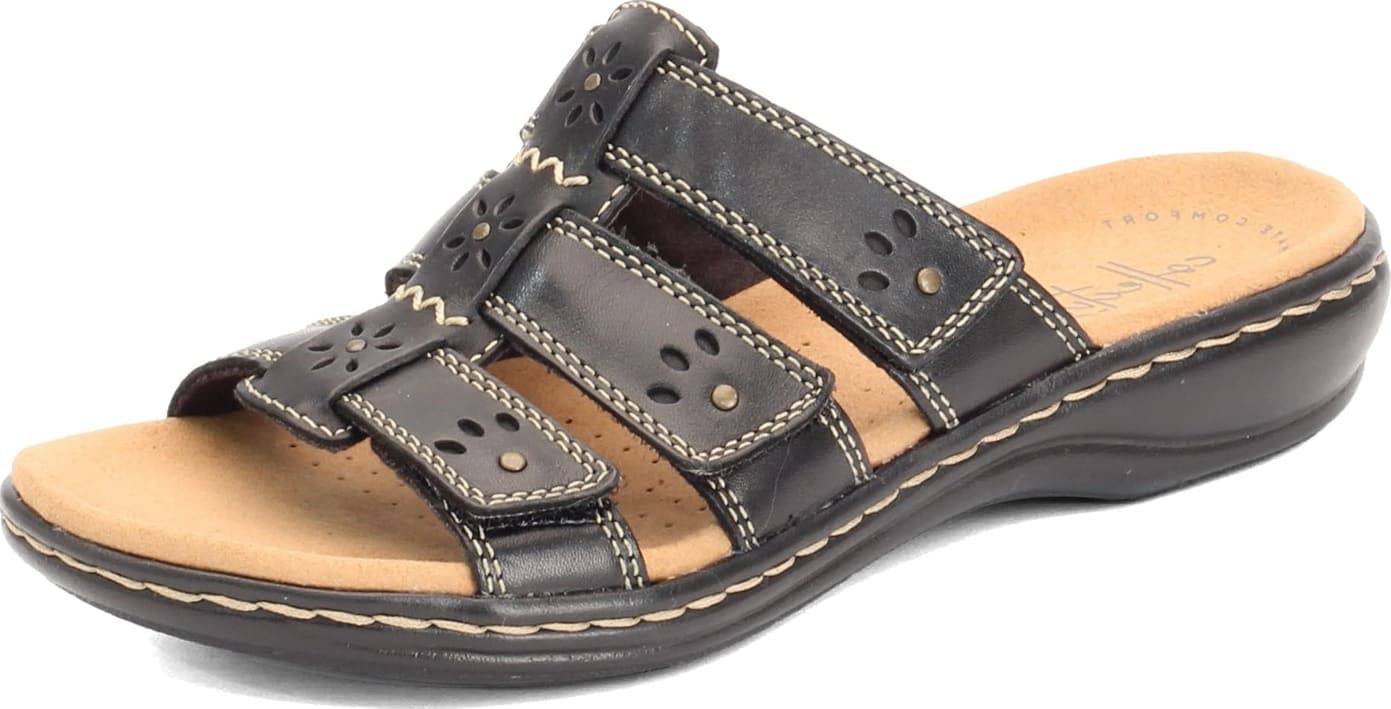 Clarks womens Leisa Spring Sandal, Black Leather, 9.5 US