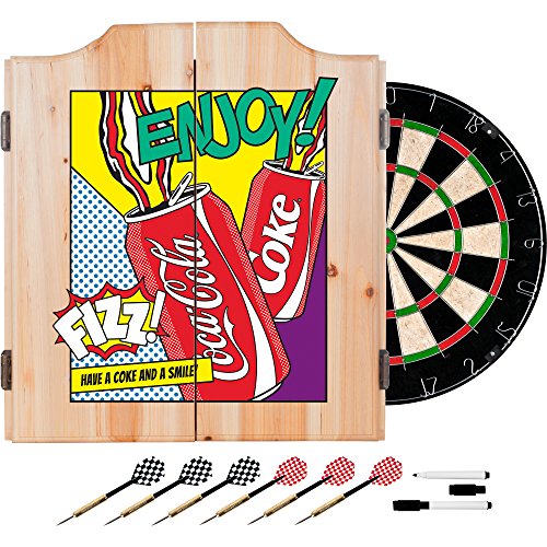 Coca Cola Dart Cabinet Set with Darts and Board - Pop Art Cans