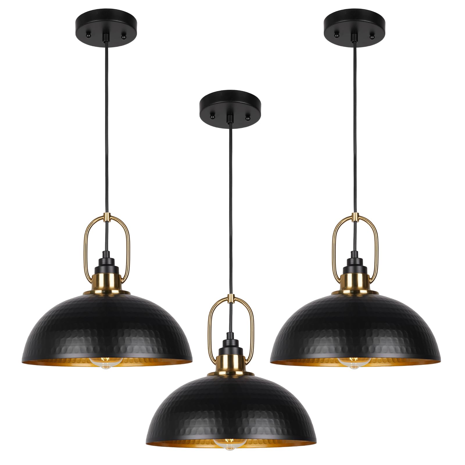 Photo 1 of ElilyGiA Black Pendant Lights Kitchen Island 12.2 Inch Dome Kitchen Pendant Light 3 Pack Industrial Pendant Light Fixtures Adjustable Height, for Dining Room, Living Room, Office Foyer Hallway Bar