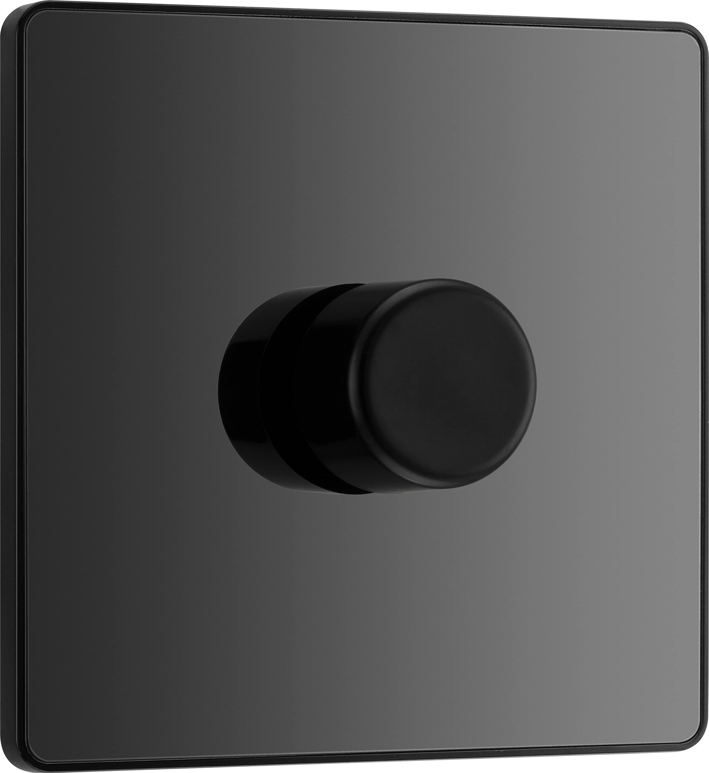 BG Electrical Intelligent Single Wall Dimmer Switch, 2 Way, Screwless Front Plate, Evolve, Black Chrome, 200W, PCDBC81B — image 1
