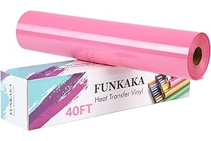 FUNKAKA HTV Vinyl Rolls - 12'' x 40 Feet Heat Transfer Vinyl, Pink HTV Vinyl Iron on Vinyl - Easy to Cut & Weed for Heat Vinyl Design (Pink)