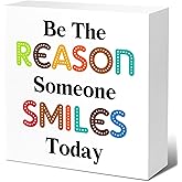 LVQHI Inspirational Wooden Plaque With "Be The Reason Someone Smiles Today", Heartwarming Sign For Counseling Room, Thoughtful Smile Motivator On Reception Desk, 5"L x 5"W x 1.2"H V550