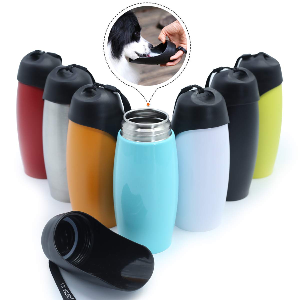 Vivaglory Stainless Steel Dog Drinking Bottle, 750 ml Portable Dog Travel Water Bottle with Big