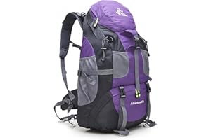 Bseash 50L Hiking Backpack, Water Resistant Lightweight Outdoor Sport Daypack Travel Bag for Camping Climbing Skiing Cycling (Purple - No Shoe Compartment)