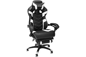 RESPAWN 110 Ergonomic Gaming Chair with Footrest Recliner - Racing Style High Back PC Computer Desk Office Chair - 360 Swivel, Adjustable Lumbar Support, Headrest Pillow, Padded Armrests - 2021 White