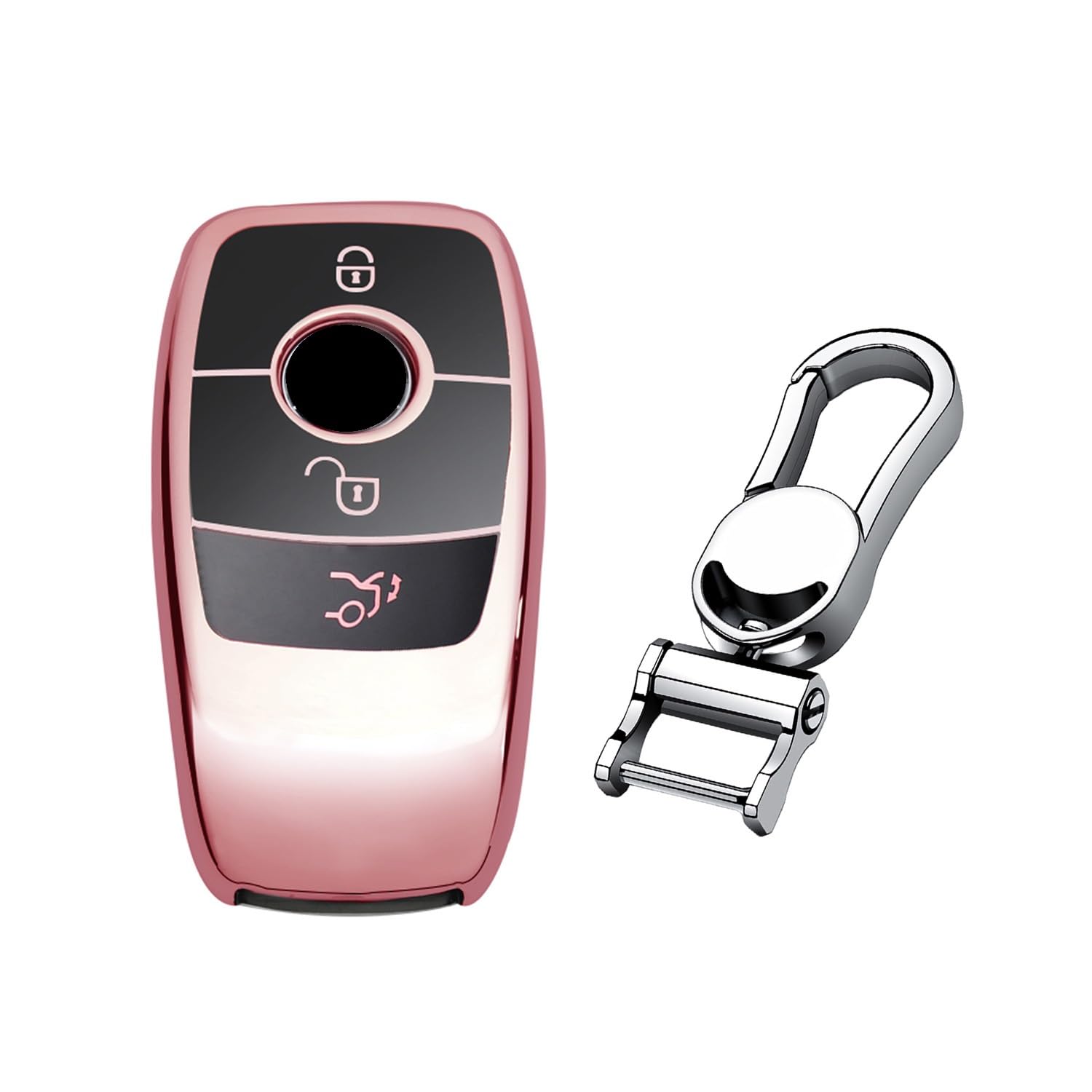 M.JVisun Soft TPU Case Cover Protector Car Remote Key Fob Case For Mercedes-Benz 2019-2022 A Class C Class G Class 2017-2022 E Class 2018-2021 S Class Fob Remote Key - Glossy Pink - Metal Keychain