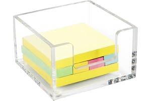 Dealpoli Acrylic Sticky Note Holder 3.9" x 3.9"x 2.4" for Desk Organization Office Home School Post Bank Memo Dispenser (DP012)
