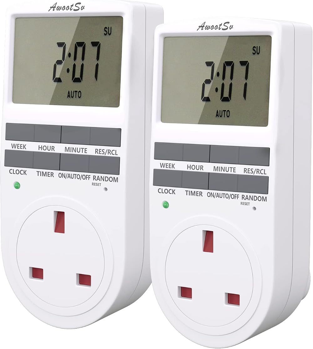 Awootsv 2 Pack Digital Security Timer Plug Socket 10 Programs Random Mode