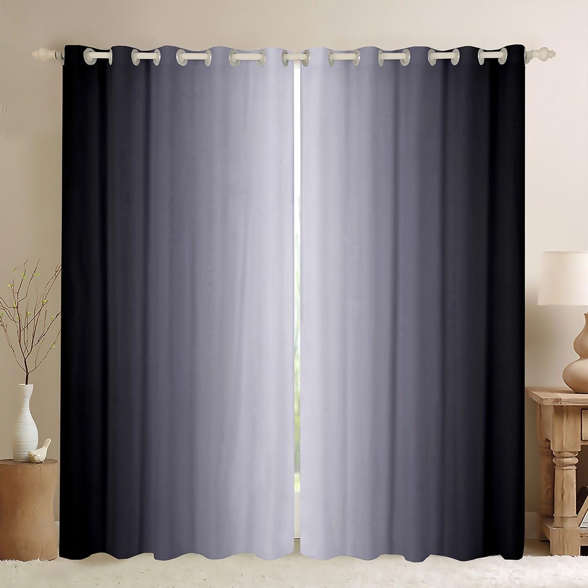 Homemissing Sliver and Grey Darkening Drapes Gradient Style Curtains for Bedroom Living Room For Kids Women Men Ombre 30%-50% Blackout Curtains Geometric Window Treatments W66*L90