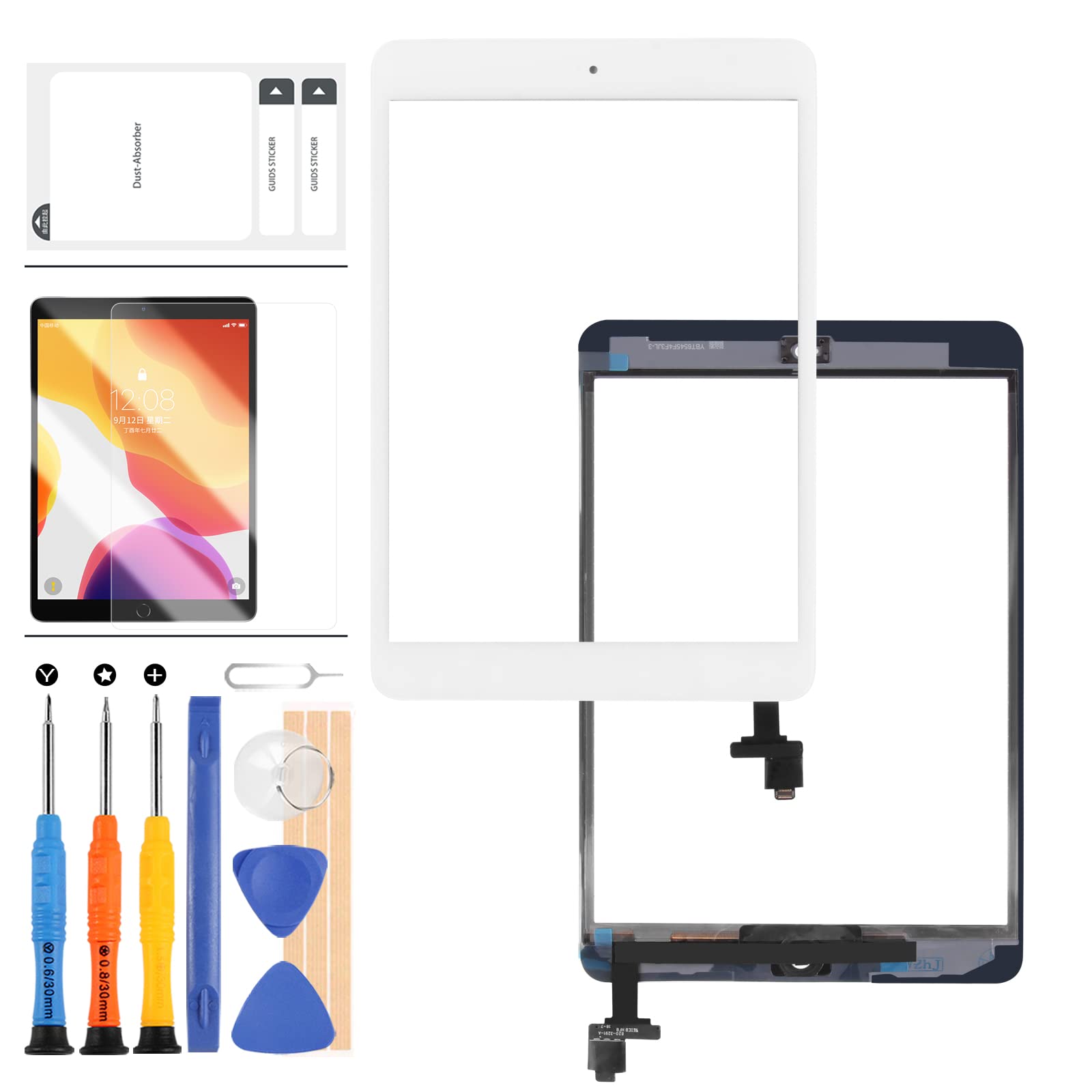 SRJTEK Screen Replacement Parts for iPad Mini 1 2 1ST 2ND Generation Touch Screen Digitizer Sensor Glass with Home Button & IC Connector Mini1 A1432 A1454 A1455 Mini2 A1489 A1490 A1491 (White)