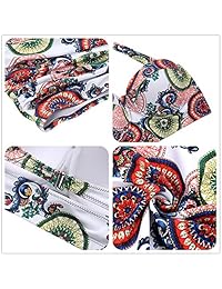 FeelinGirl Traje de baño estilo retro de década de 1950, estampado floral, corte halter, cintura alta, bikini