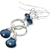 Petite London Blue Topaz Earrings Dangle Drop Circle Briolettes Sterling Silver 1.8 Inch