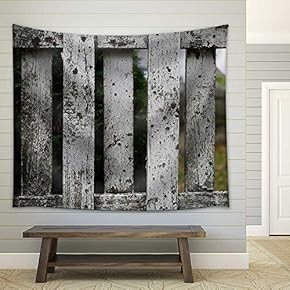 Close-Ups of Aged White Fence - Fabric Wall Tapestry Home Decor - 51x60 inches