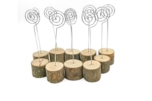 SENOVER Rustic Real Wood Base Wedding Table Name Number Holder Party Decoration Card Holders Picture Memo Note Photo Clip Holder (10pcs Table Numbers)