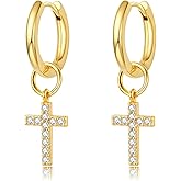 DAILY VIBES Cute Dangle Huggie Earrings for Women 925 Sterling Silver Post Dainty 14K Gold Plated Mini CZ Butterfly Star Cross Heart Charm Drop Cartilage Small Hoop Earrings