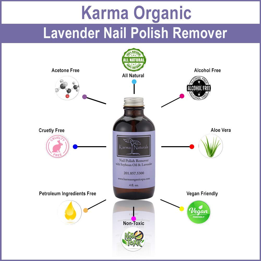 Karma Organic Beauty Natural Soybean Lavender Nail Polish Remover - Non Toxic, Vegan, Cruelty Free, Acetone free – Nails Strengthener for Fingernails – 4 fl. Oz. : Beauty Products : Beauty