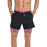 LRD Men's Athletic Gym Workout Shorts with Compression Liner 5 Inch Inseam