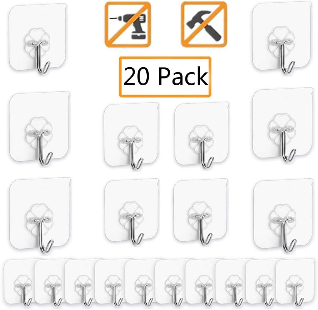 Wall Hooks Adhesive,Adhesive Wall Hooks Heavy Duty Wall Hooks,JHCtech 22 lbs/ 10 kg Seamless