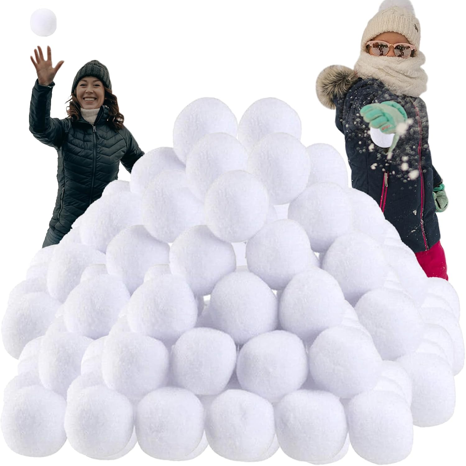 Artificial Snow - 100 Pack Indoor Snow White Ball Fight Set, 2.8 Inch Realistic Snow Plush Balls for Indoor Outdoor Snow Fight Ball Game, Artificial Snow White Ball for Winter Sports & Christmas Tree Decoration (100pc)