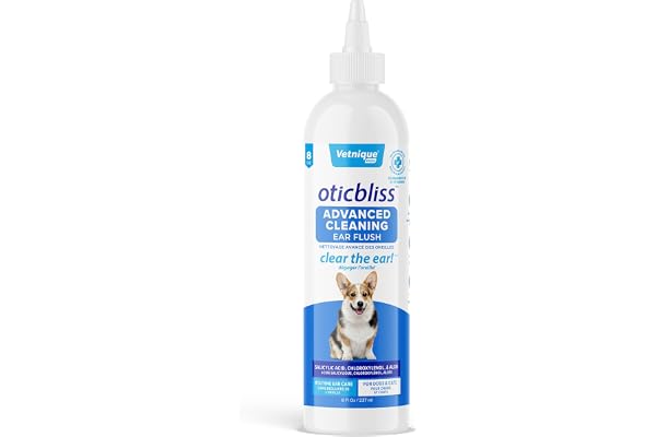 Vetnique Oticbliss Dog Ear Cleaner & Cleansing Drying Flush, Vet Formulated Dog Ear Wash & Cleaning Solution for Dogs & Cats,